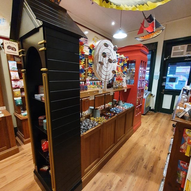 Real shop display with shelves of sweets